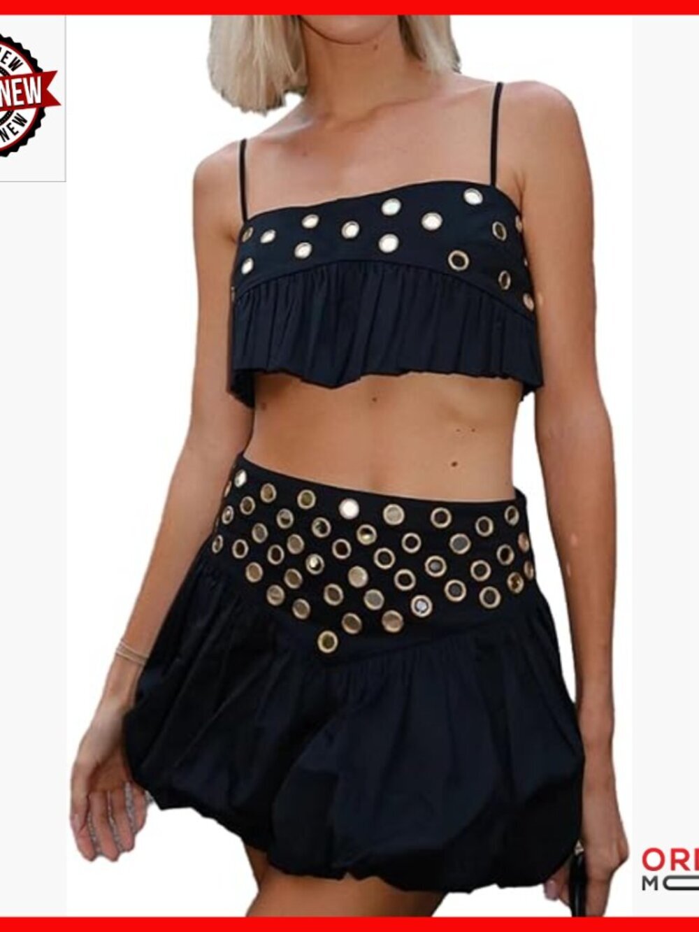 Sleeveless Crop Top Pleated Skirt Set Medium Polyester Summer Party Outfit